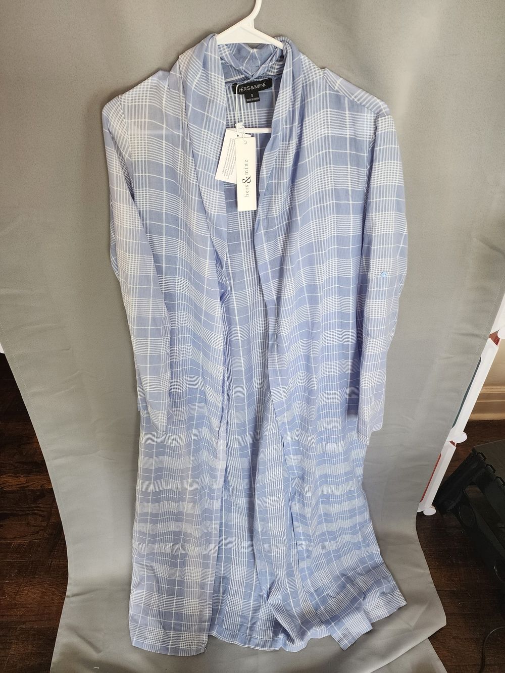 Hers & Mine Hospital Gown Light Blue Plaid Men's Robe